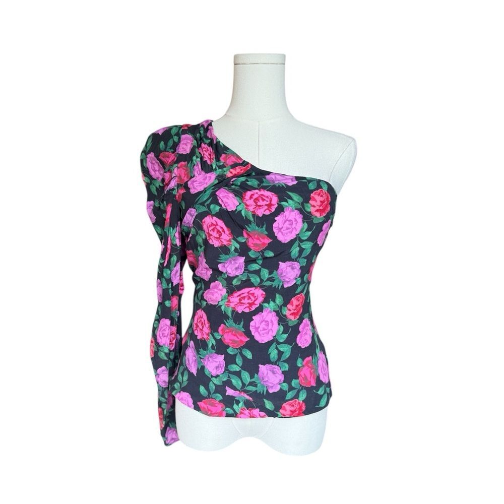 Lovers and Friends Floral One Shoulder Puff Sleeve top pink Rose XS